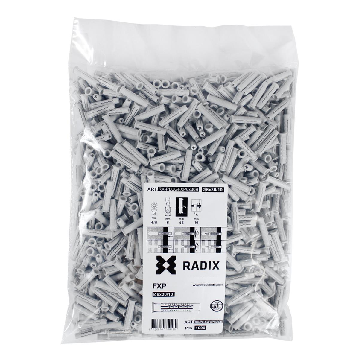 Radix FX Pro Nylon Pluggen 6x30mm - Voordeelverpakking 1000 stuks