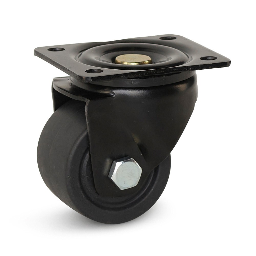 Zwart nylon bokwiel met topplaat - Ø75mm - 600kg draagvermogen