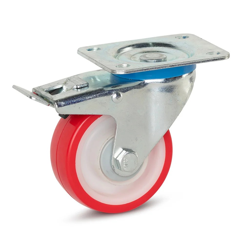 Polyurethaan zwenkwiel met dubbele rem - 100mm - 180kg Polyurethaan zwenkwiel met dubbele rem - 100mm - 180kg