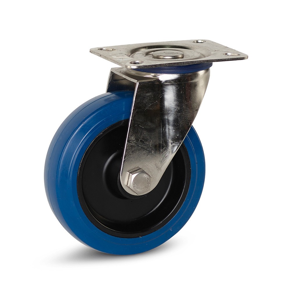 RVS zwenkwiel elastisch rubber met topplaat - ø125mm - 120kg