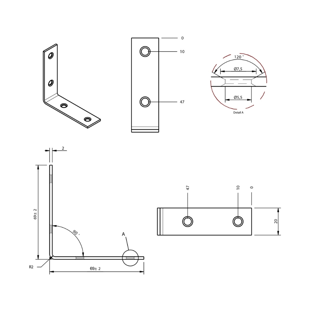 Stoelhoek 70 mm zwart | FixMasters