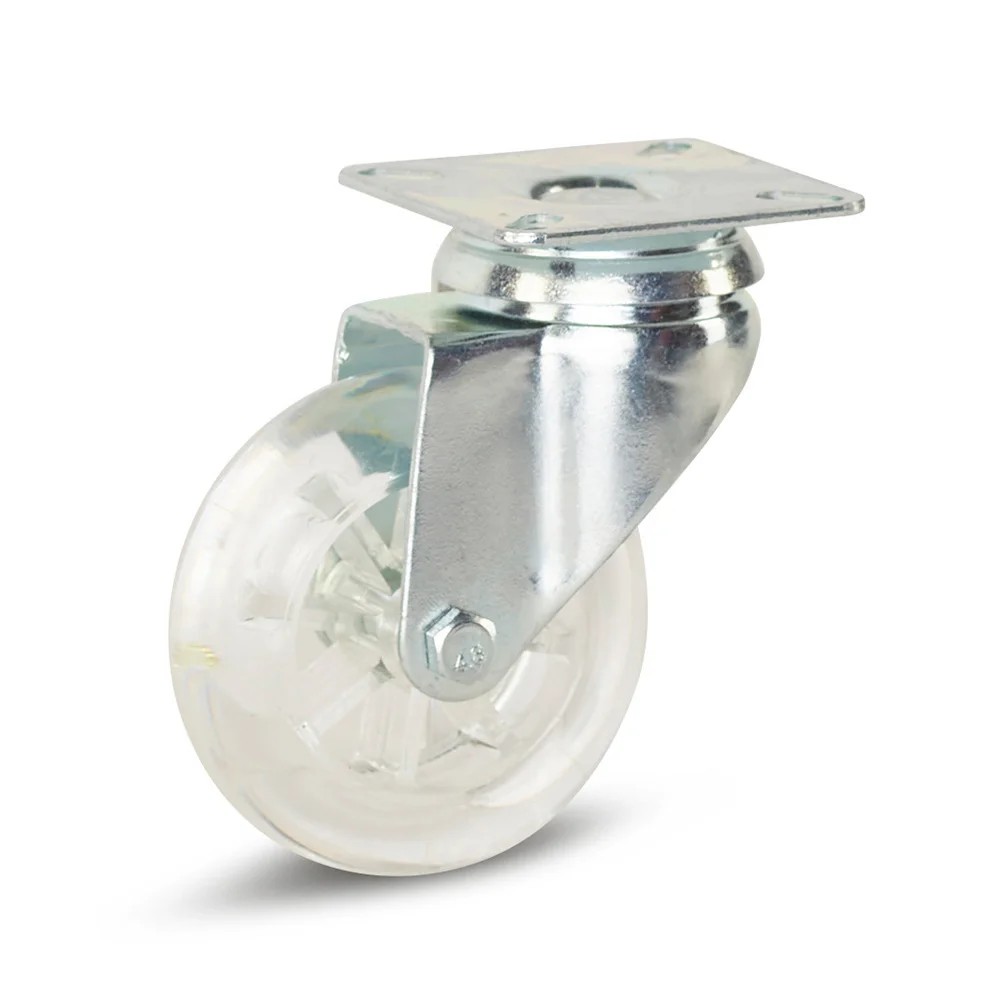 Transparant Meubel zwenkwiel met topplaat - 75mm - 100kg Transparant Meubel zwenkwiel met topplaat - 75mm - 100kg