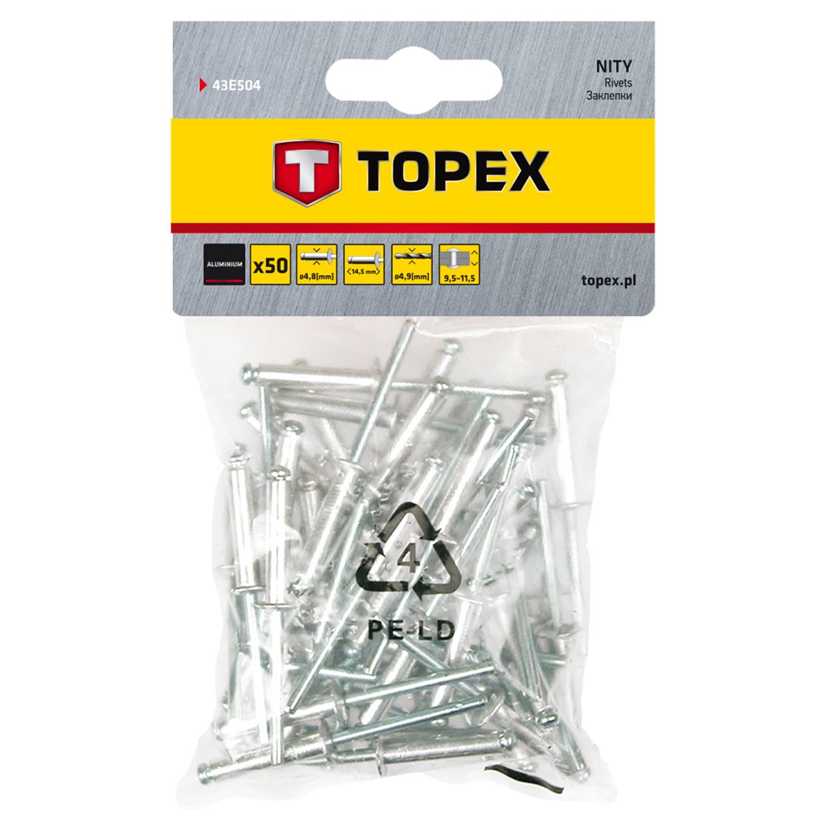 Topex - Popnagels aluminium - 4,8 x 14,5mm (50 stuks) Topex - Popnagels aluminium - 4,8 x 14,5mm (50 stuks)