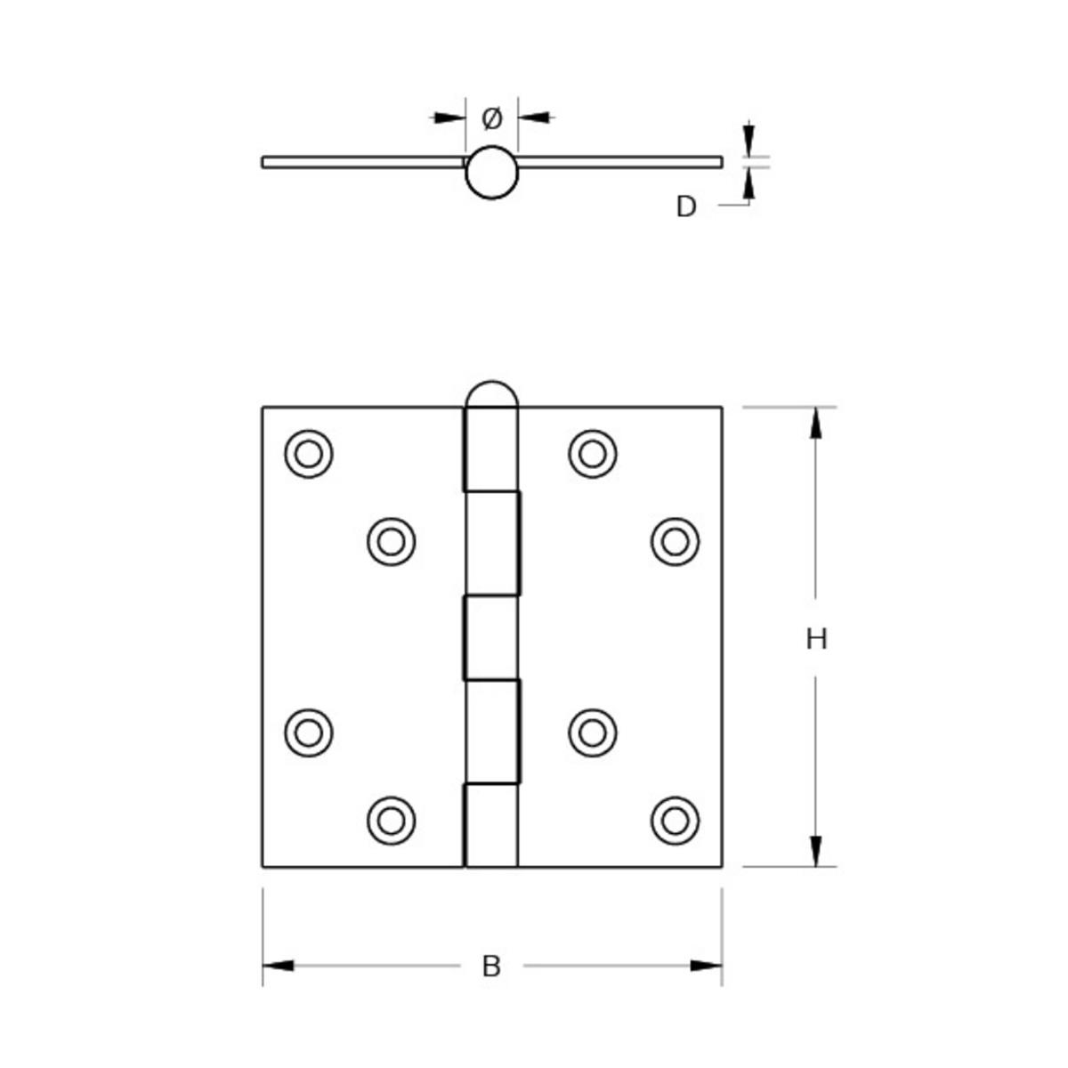 Stalen scharnier 89x89mm - Rechte hoeken - Demonteerbare pen - Zwart