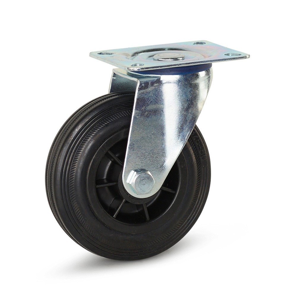 Zwenkwiel rubber met montageplaat - Ø125mm - 90kg draagkracht