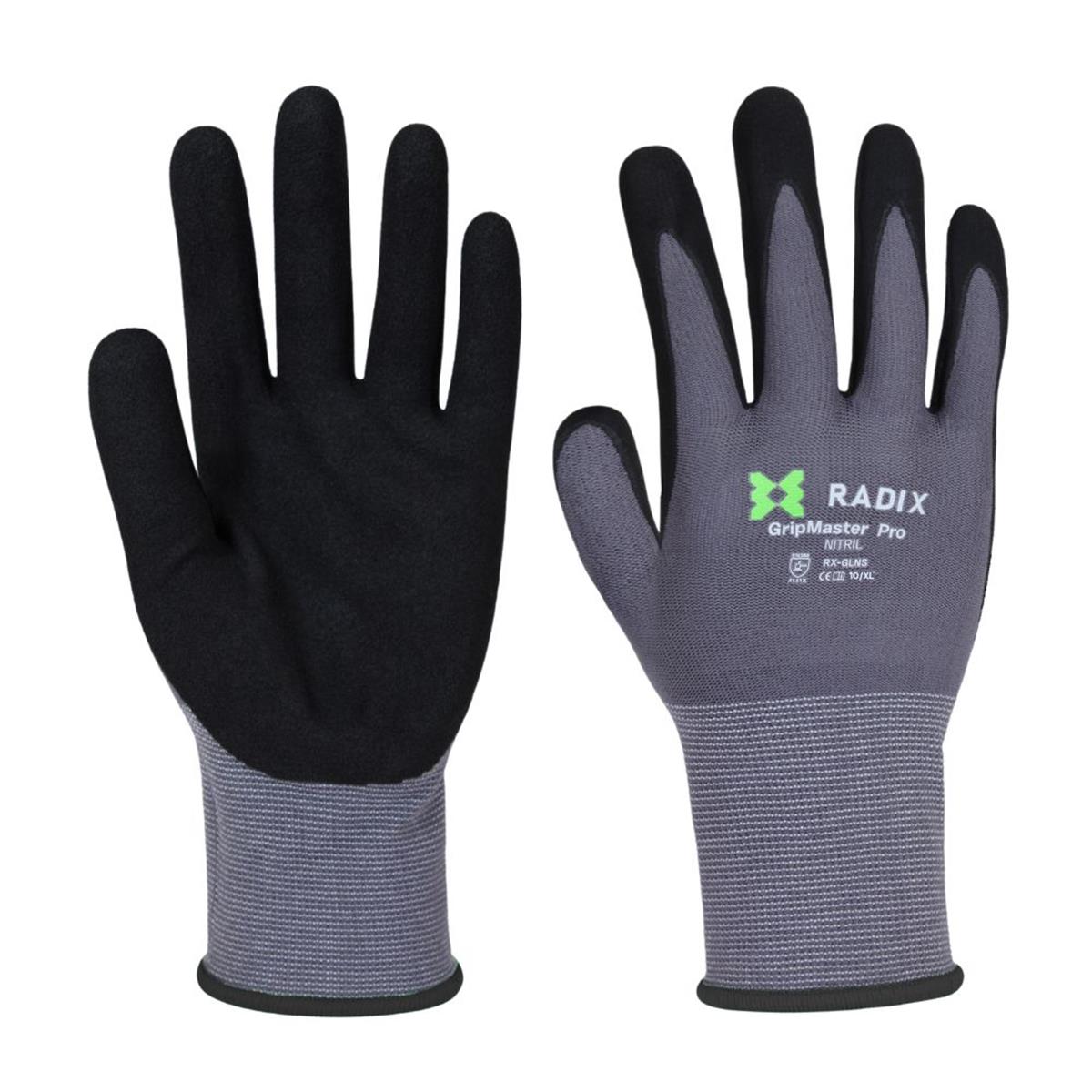Radix GripMaster Pro Werkhandschoenen - Nitril Sandy Coating - Zwart/Grijs - Maat 10 / XL Radix GripMaster Pro Werkhandschoenen - Nitril Sandy Coating - Zwart/Grijs - Maat 10 / XL