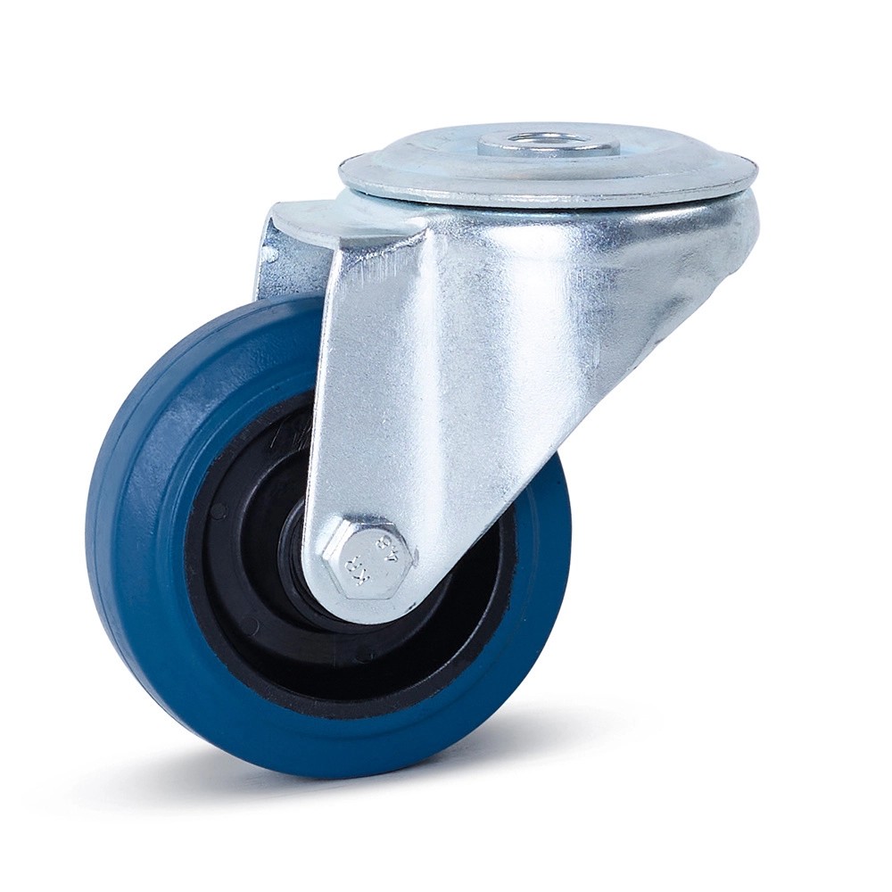 Zwenkwiel elastisch rubber blauw - Ø80mm - 100kg draagvermogen Zwenkwiel elastisch rubber blauw - Ø80mm - 100kg draagvermogen