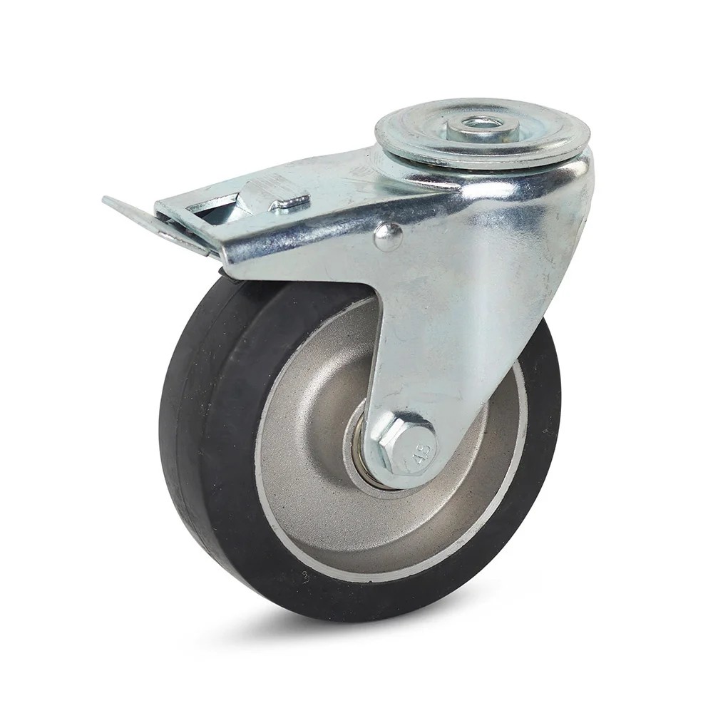 Zwenkwiel geremd elastisch rubber zwart - 125mm - 300kg draagvermogen Zwenkwiel geremd elastisch rubber zwart - 125mm - 300kg draagvermogen