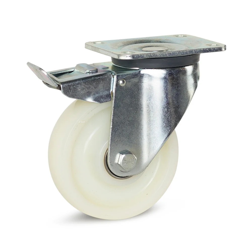 Nylon zwaarlast zwenkwiel geremd met topplaat - 150mm - 700kg Nylon zwaarlast zwenkwiel geremd met topplaat - 150mm - 700kg