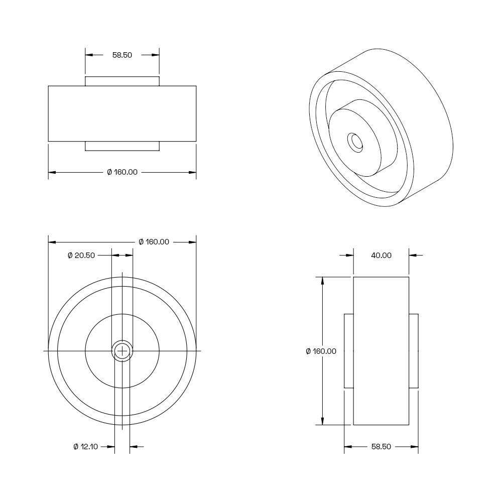 Reukloos rubber wiel - 160mm - 140kg Reukloos rubber wiel - 160mm - 140kg