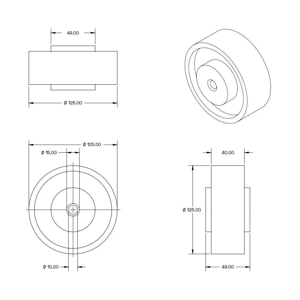Zwart elastisch rubber wiel - 125mm - 300kg