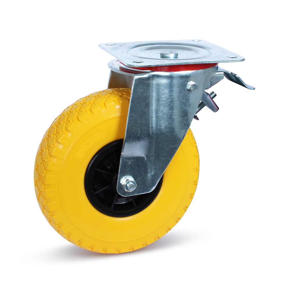 Zwenkwiel geremd 260mm - Anti-lek PU band - Grote montageplaat - 75kg Zwenkwiel geremd 260mm - Anti-lek PU band - Grote montageplaat - 75kg
