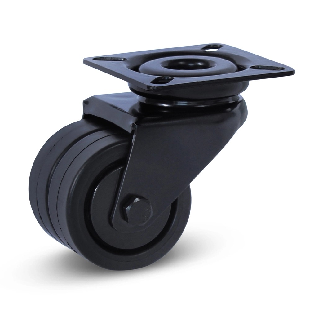 Zwart dubbel zwenkwiel met topplaat - 50mm - 90kg Zwart dubbel zwenkwiel met topplaat - 50mm - 90kg