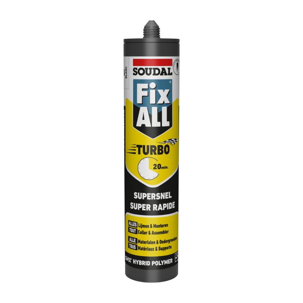 Soudal Fix All Turbo - Supersnelle montagelijm - 20 minuten handvast Soudal Fix All Turbo - Supersnelle montagelijm - 20 minuten handvast