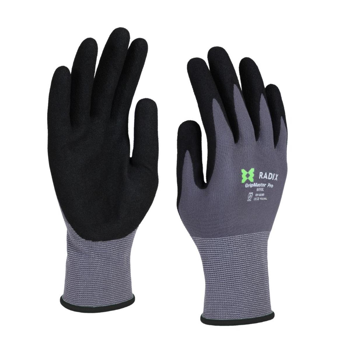 Radix GripMaster Pro Werkhandschoenen - Nitril Sandy Coating - Zwart/Grijs - Maat 10 / XL