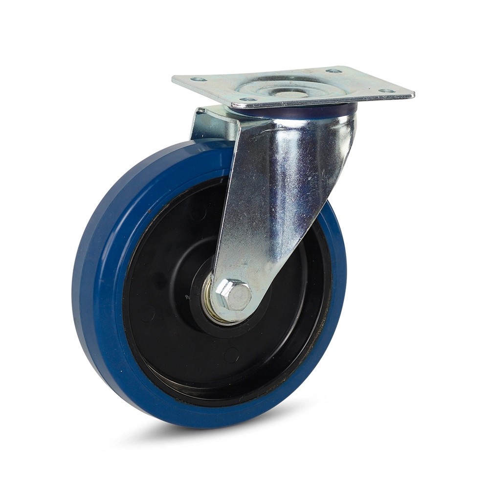 Zwenkwiel elastisch rubber blauw 200mm - draagkracht 350kg - topplaatmontage