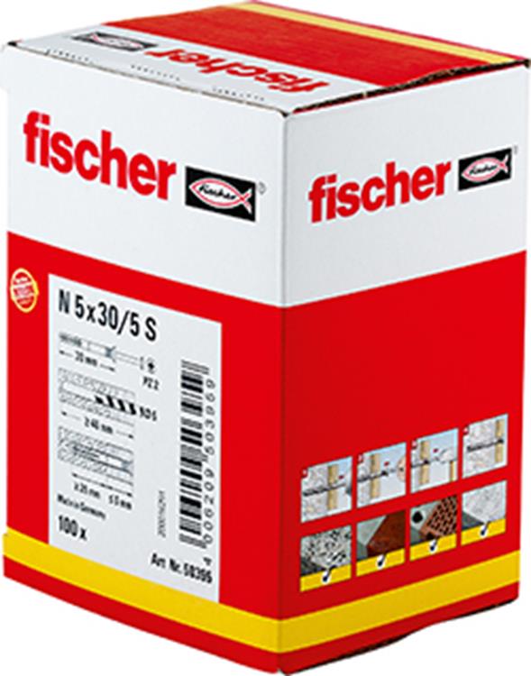 Fischer N-S Slagpluggen 5 x 30mm - Nagelpluggen (100 stuks) Fischer N-S Slagpluggen 5 x 30mm - Nagelpluggen (100 stuks)