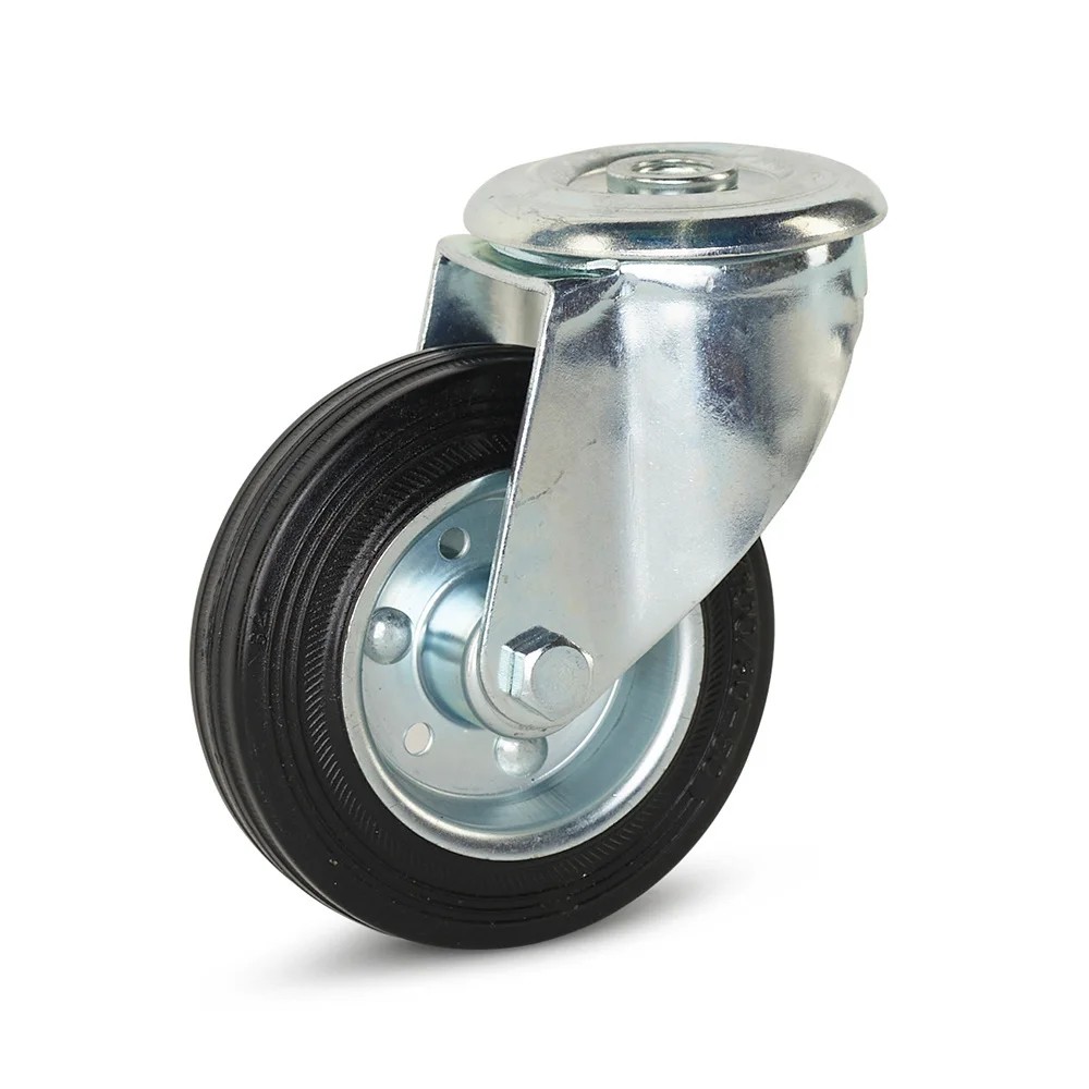 Reukloos rubber zwenkwiel met centraal gat 100mm - 100kg Reukloos rubber zwenkwiel met centraal gat 100mm - 100kg
