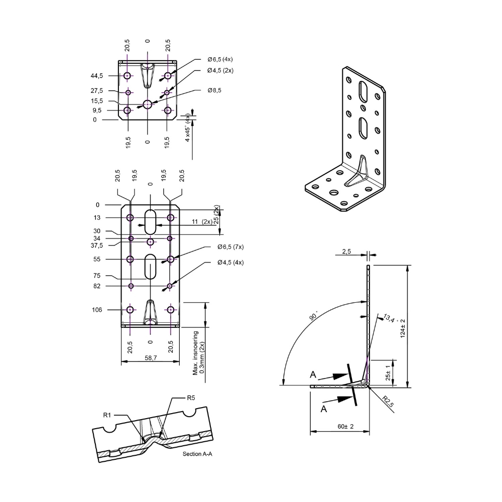 Hoekanker ril 60 x 120 x 60 x 2.5 mm zwart | FixMasters Hoekanker ril 60 x 120 x 60 x 2.5 mm zwart | FixMasters