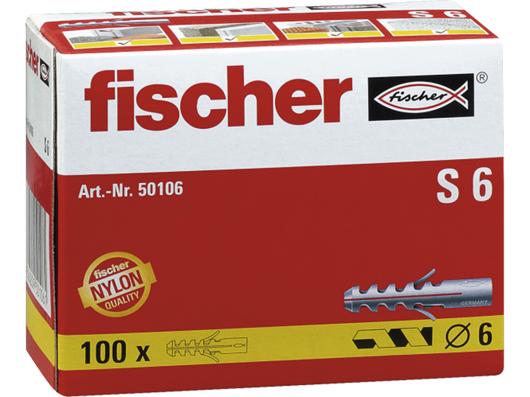 Fischer S Nylon Plug 6x30mm - Set van 100 stuks