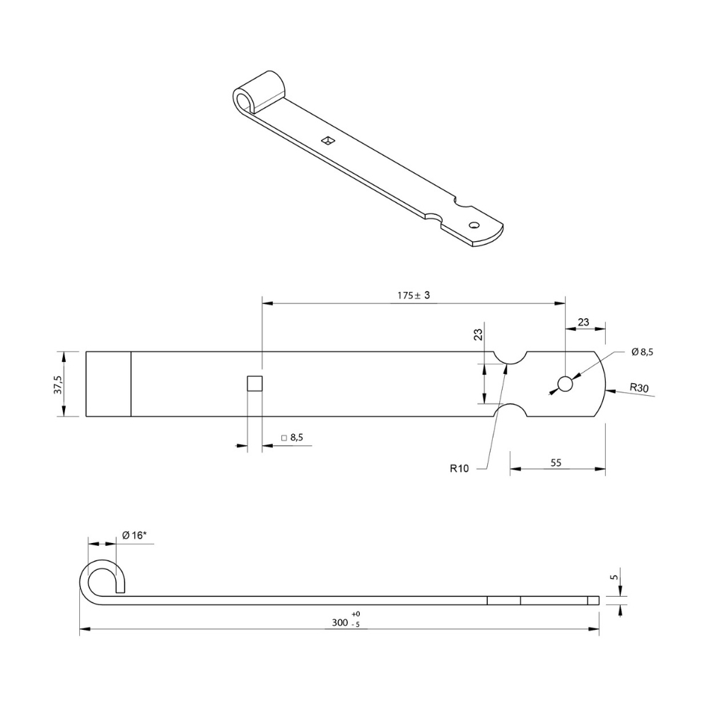 Duimheng tbv 16 mm duim 30 cm recht model verzinkt | FixMasters