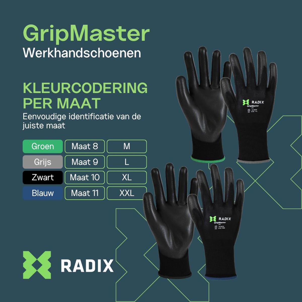 Radix gripmaster werkhandschoenen PU black M9 / l | FixMasters Radix gripmaster werkhandschoenen PU black M9 / l | FixMasters