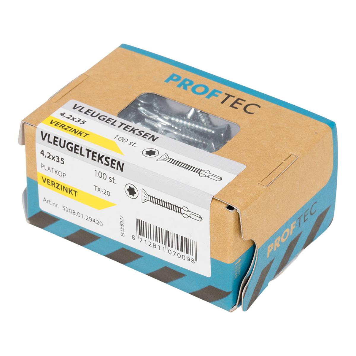 Proftec - Vleugelteks/Poortframe schroeven - Torx 20 - 4,2x32mm - Verzinkt - Platkop (100 stuks) Proftec - Vleugelteks/Poortframe schroeven - Torx 20 - 4,2x32mm - Verzinkt - Platkop (100 stuks)