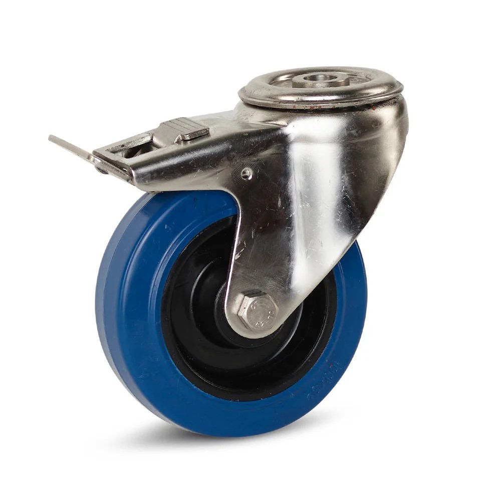 Geremd RVS zwenkwiel met elastisch rubber - 100mm - 100kg draagkracht Geremd RVS zwenkwiel met elastisch rubber - 100mm - 100kg draagkracht