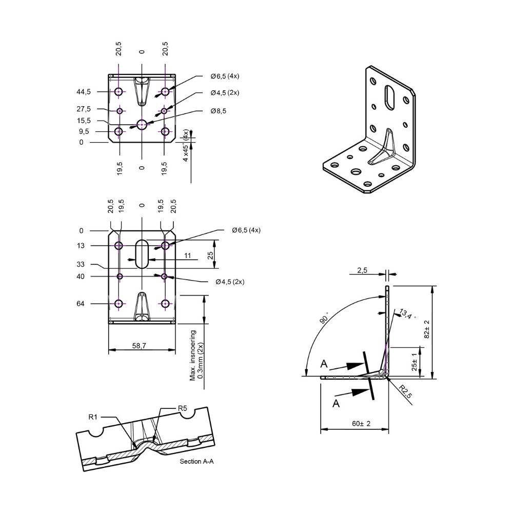 Hoekanker ril 60 x 80 x 60 x 2.5 mm verzinkt | FixMasters Hoekanker ril 60 x 80 x 60 x 2.5 mm verzinkt | FixMasters