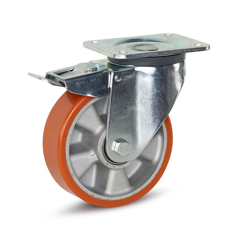 Zwaarlast zwenkwiel PU geremd met bevestigingsplaat - Ø160mm - 700kg