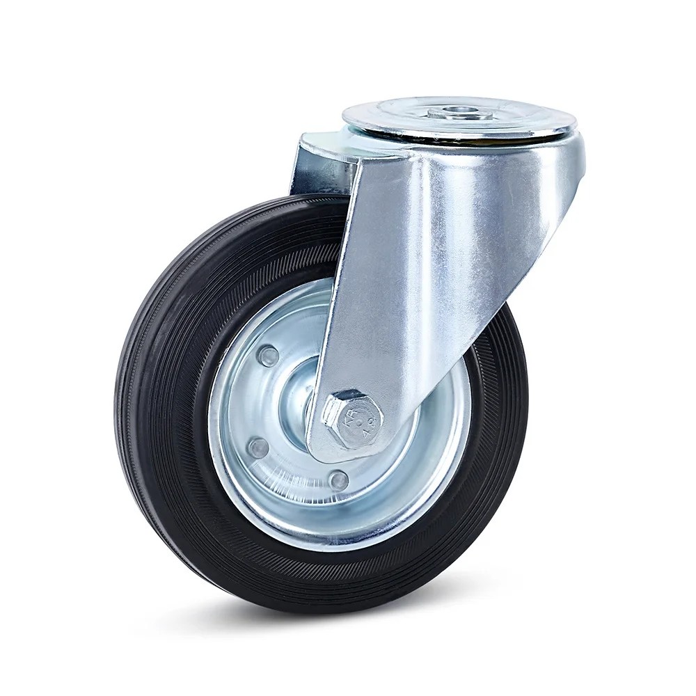 Reukloos rubber zwenkwiel met centraal gat - 160mm - 150kg Reukloos rubber zwenkwiel met centraal gat - 160mm - 150kg