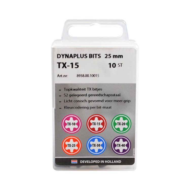 Dynaplus - Schroefbit - Torx 15 - 25mm - Rood (10 stuks)