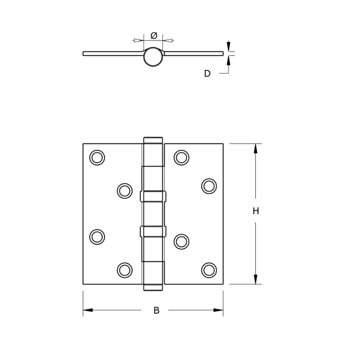 Kogellagerscharnier - Rechte hoeken - 89x89mm - RVS pen - RVS Geborsteld