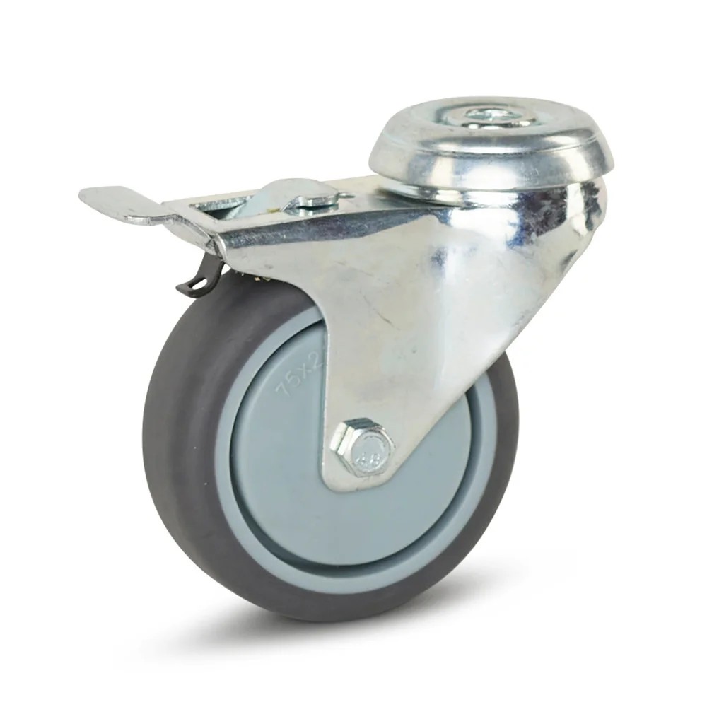 Geremd trolley zwenkwiel 75mm met centraal gat - 70kg