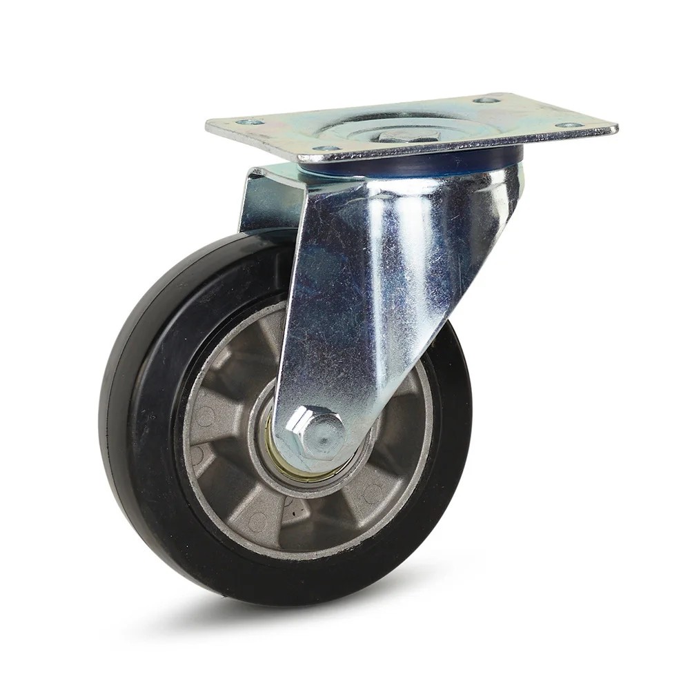 Zwart elastisch rubber zwenkwiel met topplaat - 150mm - 330kg