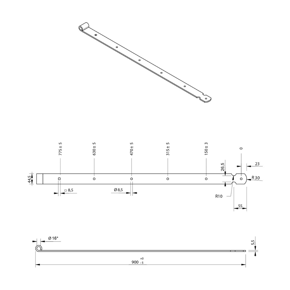 Duimheng tbv 16 mm duim 90 cm recht model verzinkt | FixMasters