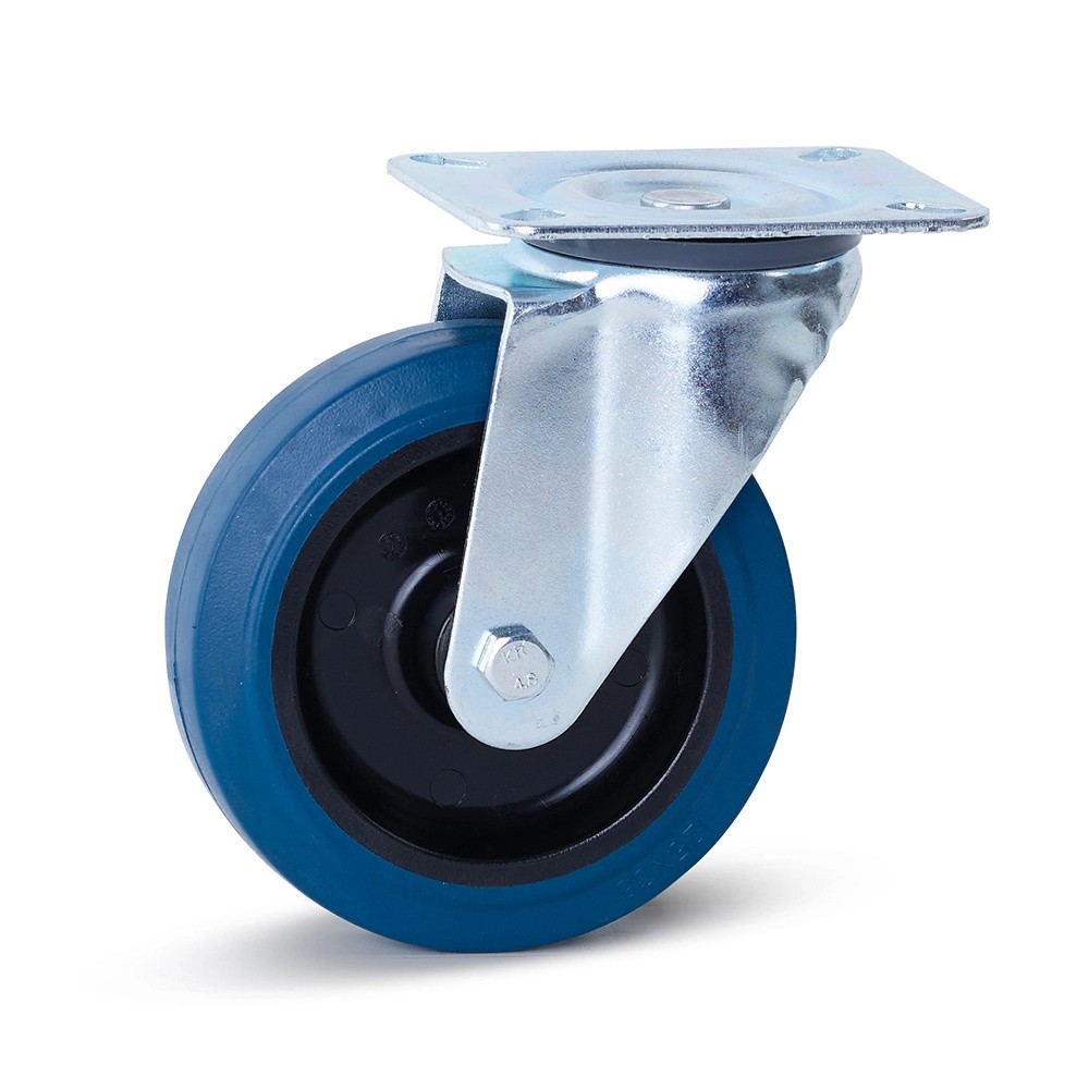 Elastisch rubber zwenkwiel blauw 125mm topplaat - 180kg