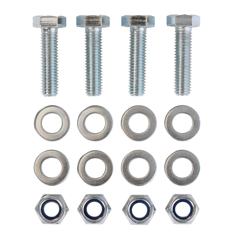 M8 Bevestigingsset compleet - 4 zeskantbouten + 4 moeren + 8 sluitringen M8 Bevestigingsset compleet - 4 zeskantbouten + 4 moeren + 8 sluitringen