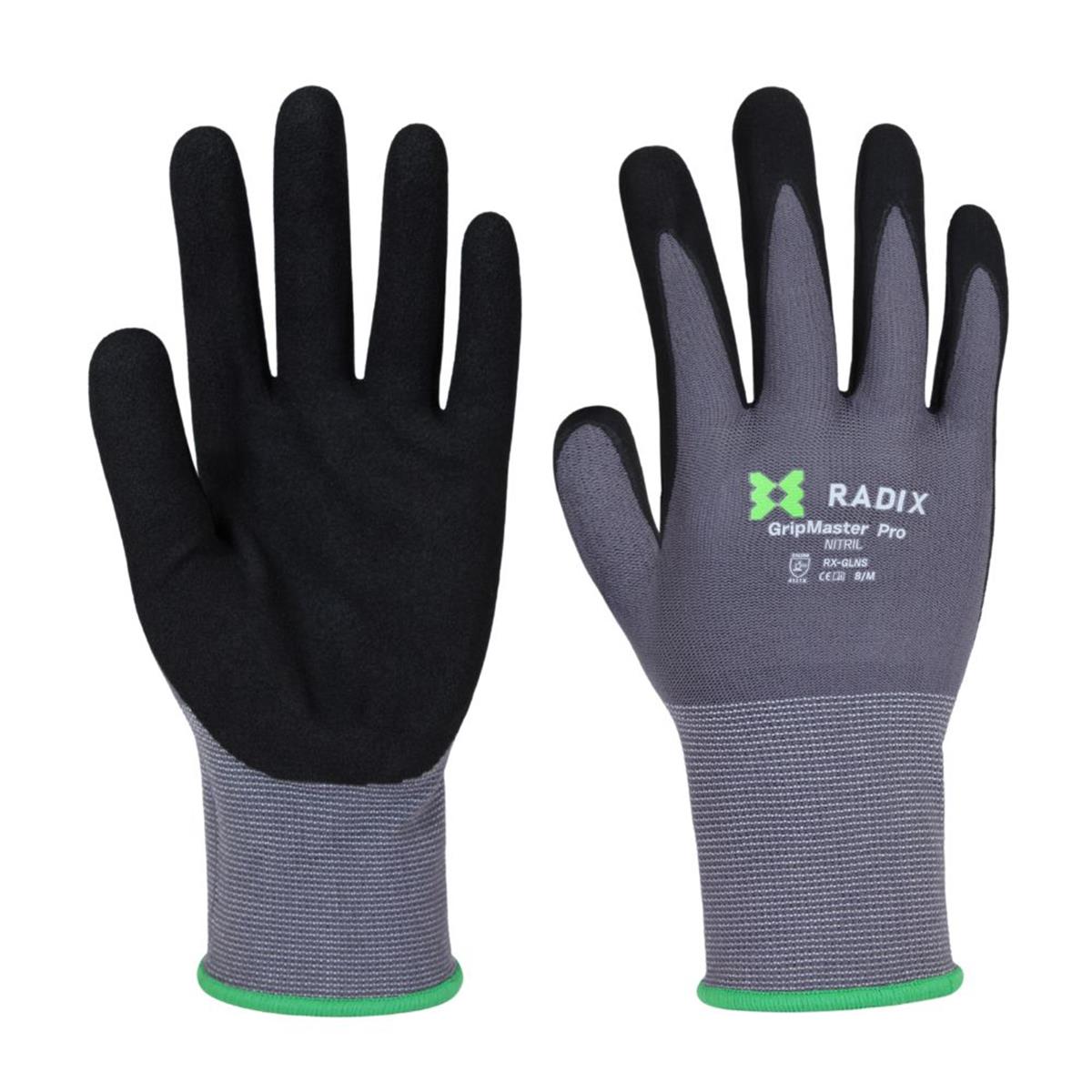 Radix GripMaster Pro - Werkhandschoenen - Nitril Micro Foam Sandy - Black/Grey - M8 / M Radix GripMaster Pro - Werkhandschoenen - Nitril Micro Foam Sandy - Black/Grey - M8 / M