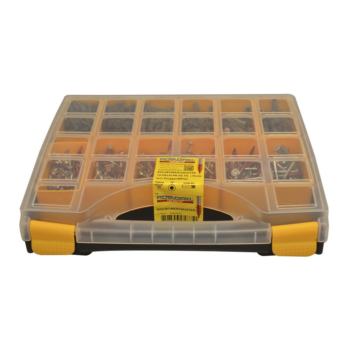 Rotadrill - Assortimentskoffer XL - Torx met pluggen Platkop - Voldraad - Verzinkt (12) Rotadrill - Assortimentskoffer XL - Torx met pluggen Platkop - Voldraad - Verzinkt (12)