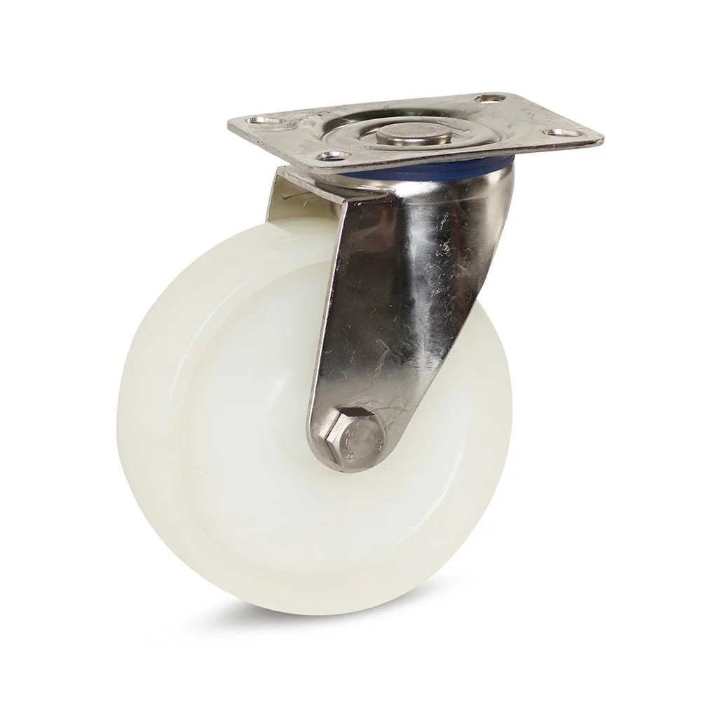 RVS zwenkwiel met nylon band en topplaat - Ø125mm - 220kg