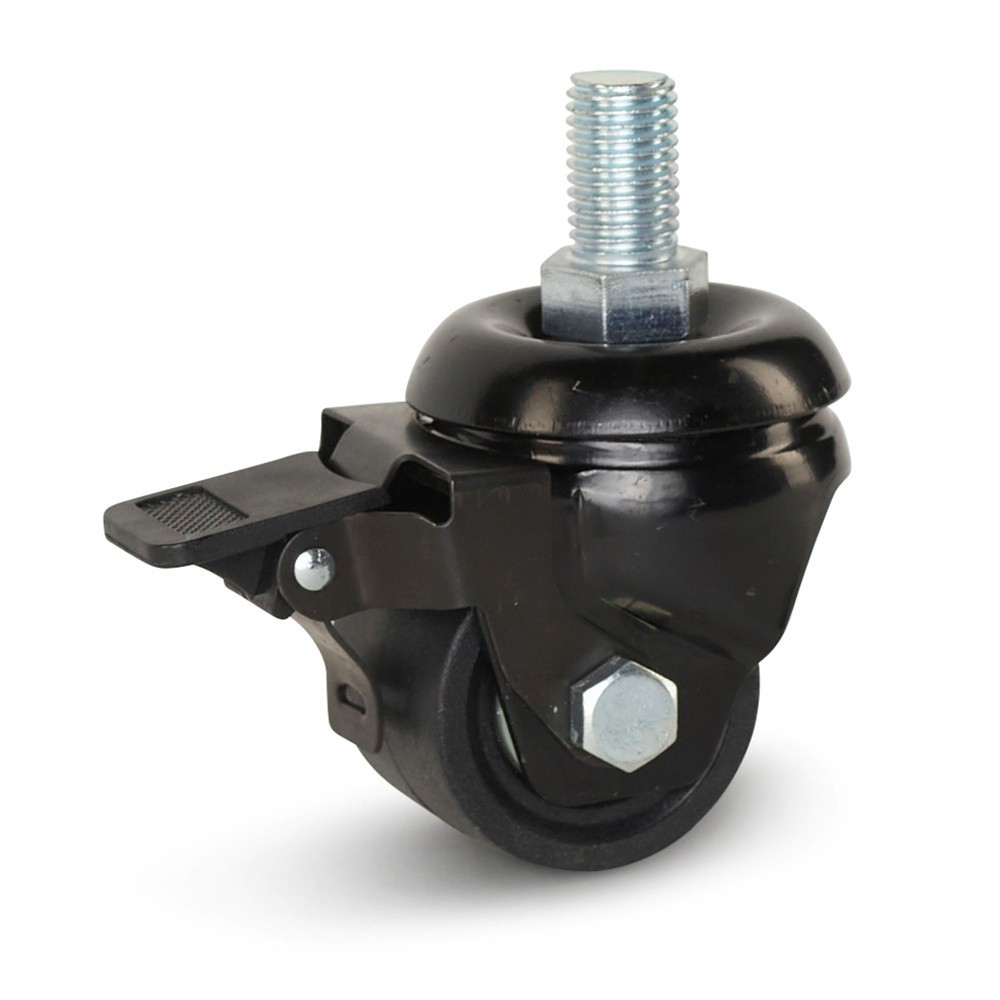 Zwart nylon zwaarlast zwenkwiel geremd met schroefdraad - 50mm - 300kg Zwart nylon zwaarlast zwenkwiel geremd met schroefdraad - 50mm - 300kg