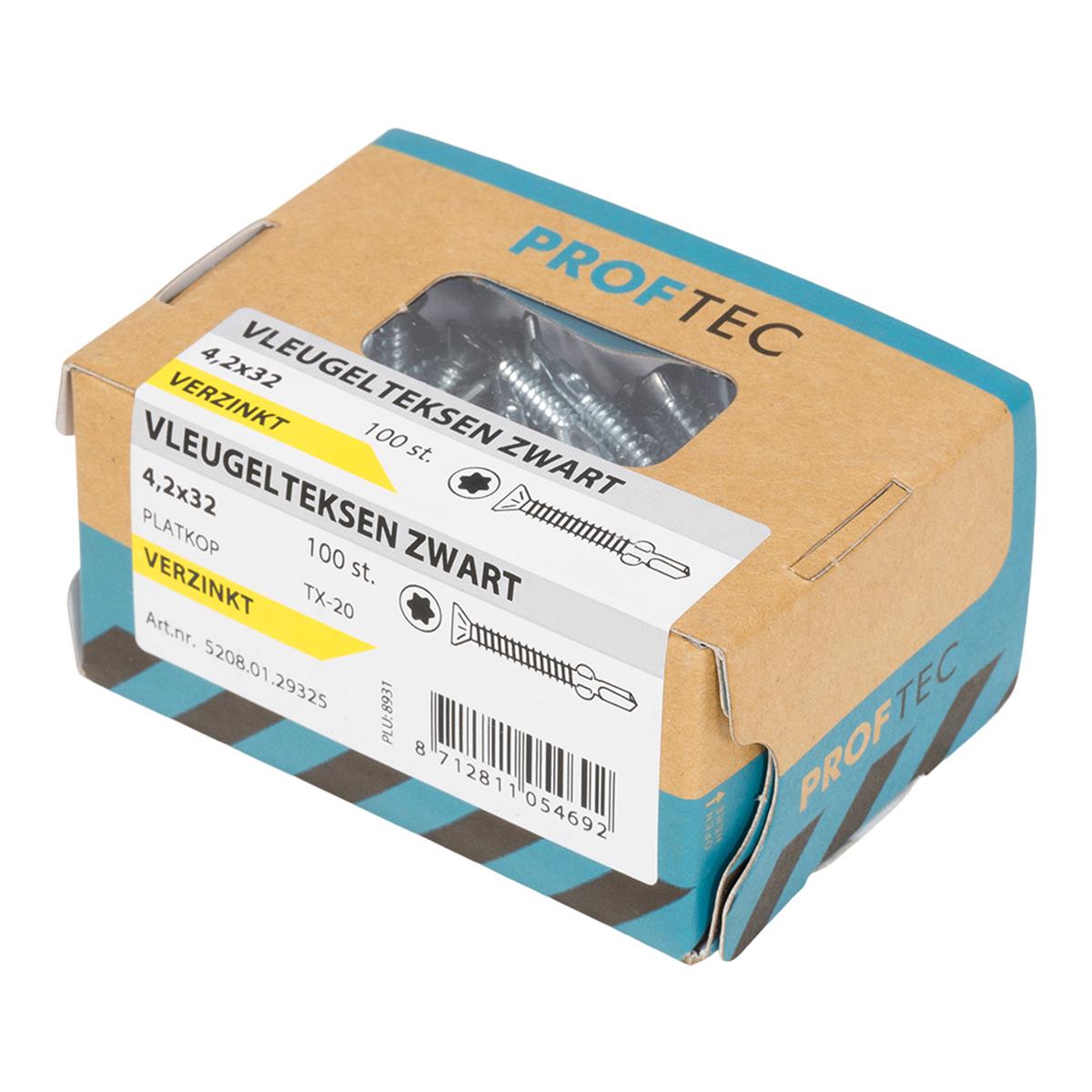 Proftec Vleugelteks schroeven Torx 20 - 4,2x35mm verzinkt zwarte kop - 100 stuks Proftec Vleugelteks schroeven Torx 20 - 4,2x35mm verzinkt zwarte kop - 100 stuks