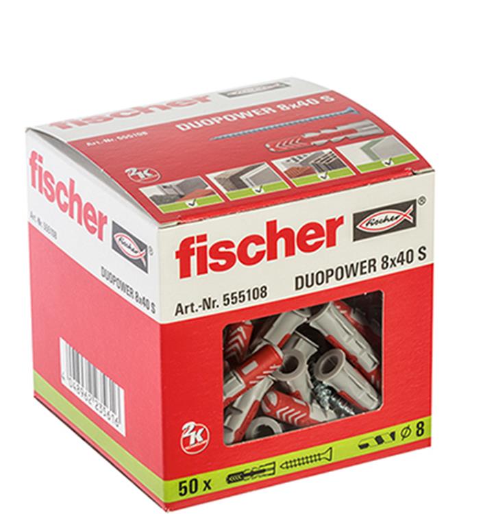Fischer DuoPower S universele plug 8x40mm met schroeven - 50 stuks
