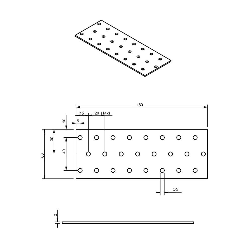 Koppelplaat 60 x 160 x 2 mm verzinkt | FixMasters