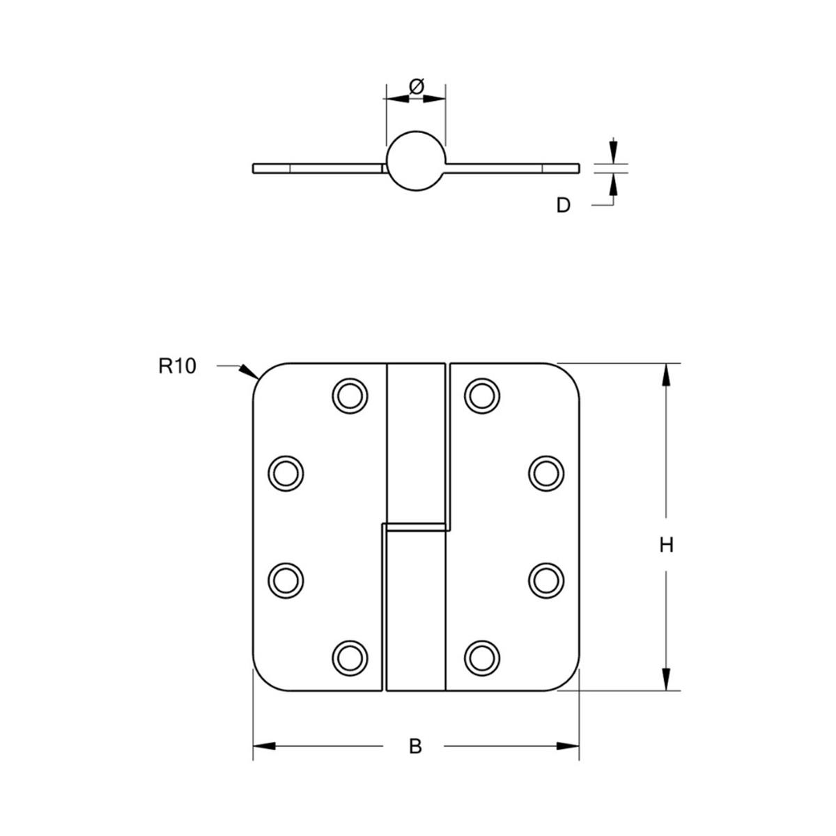 Kogelstiftpaumelle - Ronde hoeken - 89x89mm - Rechts - RVS Geborsteld - SKG***
