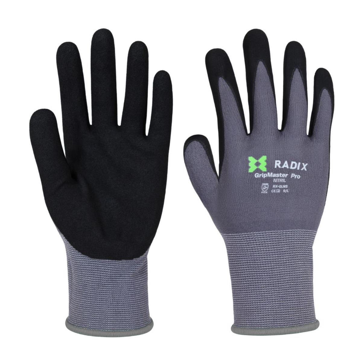 Radix GripMaster Pro Werkhandschoenen - Nitril Sandy Coating - Zwart/Grijs - Maat M9/L Radix GripMaster Pro Werkhandschoenen - Nitril Sandy Coating - Zwart/Grijs - Maat M9/L