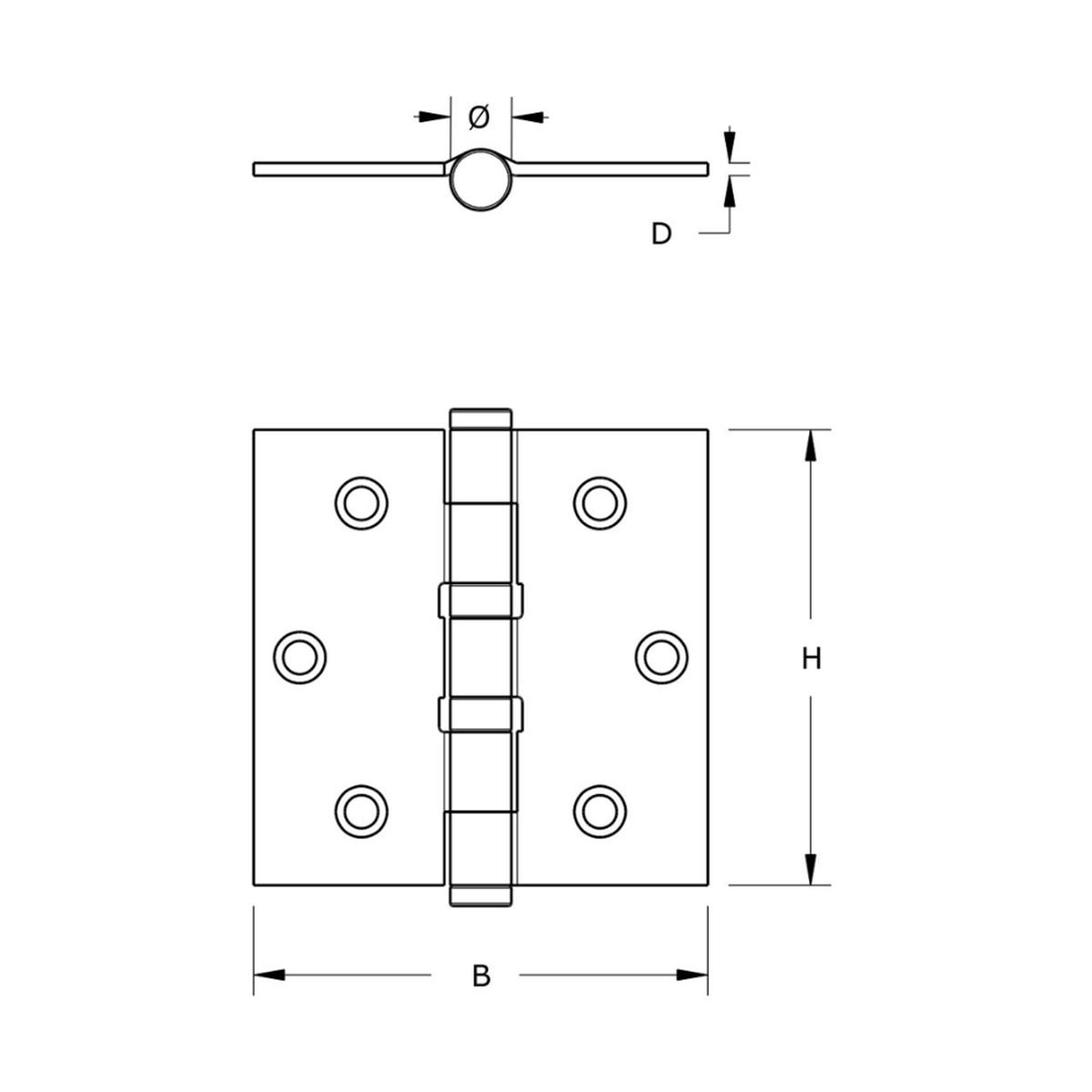 Kogellagerscharnier - Rechte hoeken - 76x76mm - RVS pen - RVS Geborsteld Kogellagerscharnier - Rechte hoeken - 76x76mm - RVS pen - RVS Geborsteld