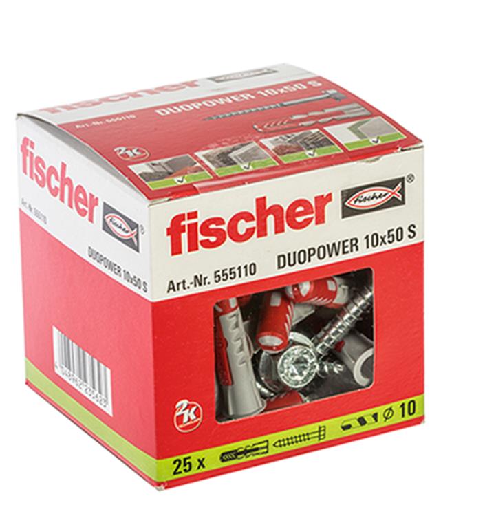 Fischer DuoPower universele plug 10x50mm inclusief schroeven - 25 stuks
