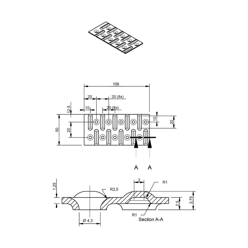 Spijkerplaat 106 x 50 x 1.25 mm verzinkt | FixMasters
